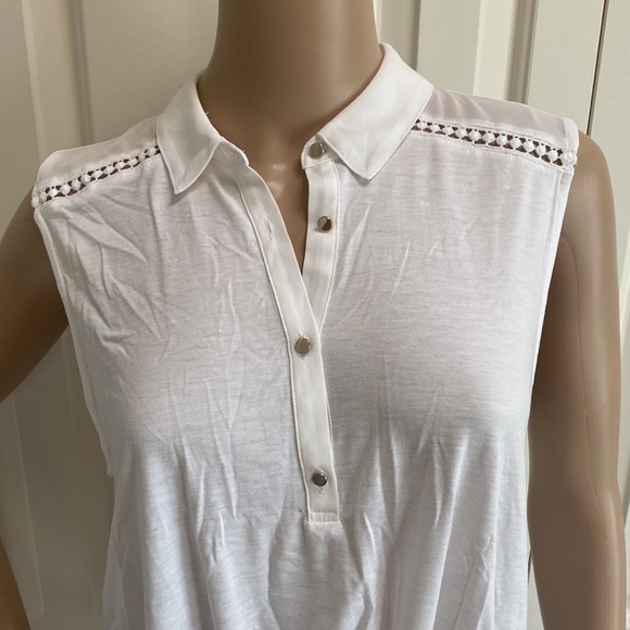 Ann Taylor Womens Large White Tank With Tie. Collar and cute buttons. Sheer - Picture 4 of 12